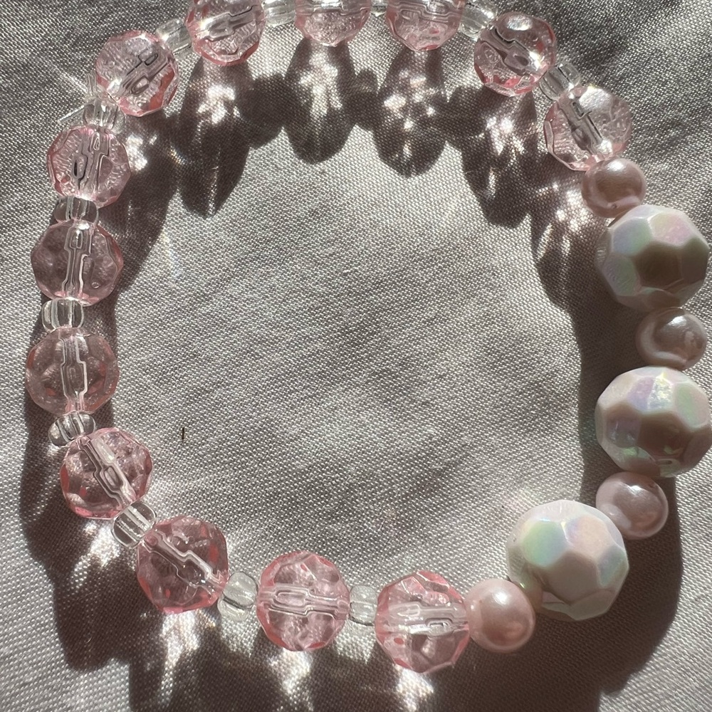 Pink and Clear Beaded Bracelet